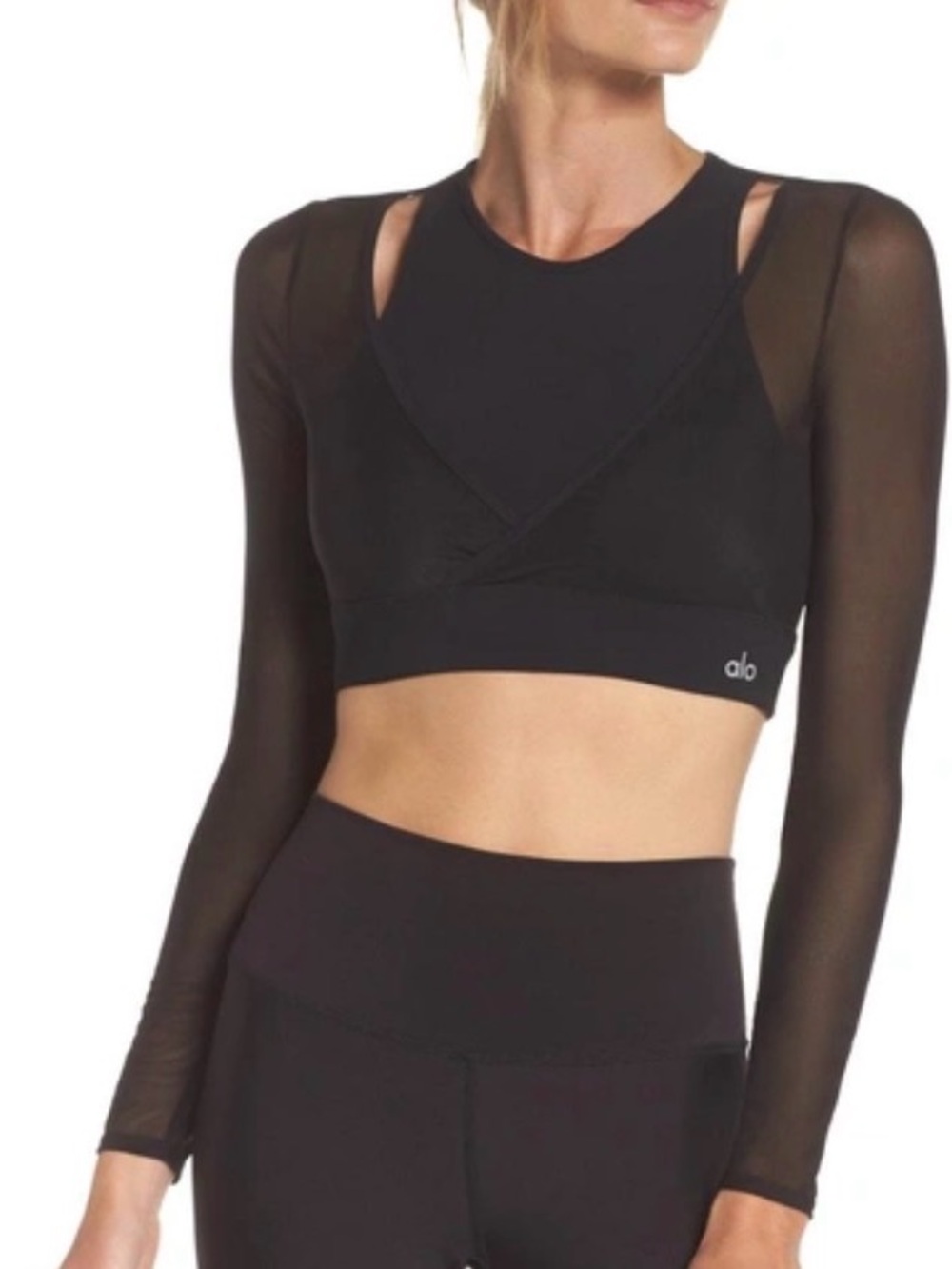 Alo Pivot Layered Look Crop Top Black